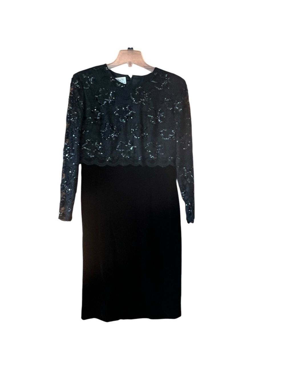 Talbots Petites Black Velvet Lace Sequin Formal Dress 12P